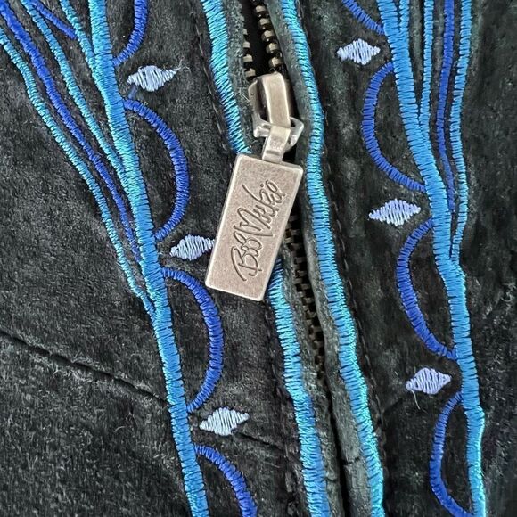 Bob Mackie Womens XS Leather Art Artsy Zip Sweater Jacket Embroidered Boho - Picture 8 of 11